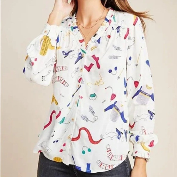 Maeve Anthro Marisol ruffled winter ski print size 10 - Picture 2 of 13